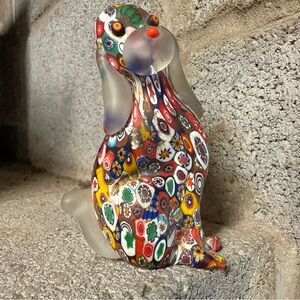 Vintage Murano Glass Hound Dog Millefiori Art Figurine Multi Color 3.75" Tall